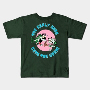 The early bass gets the worm! dark Tee Fritts Cartoons Kids T-Shirt